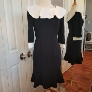 Classic Black & White Ruffle Mid Dress S